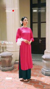 [Áo Dài Tết] Áo Dài Gấm Tơ Xuông Dáng Xưa Đính Cúc Tay Lỡ May Sẵn_ Áo Dài Cách Tân Gấm Suông Đính Cúc