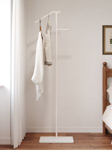 Luxury Style Creamy Clothes Hanger Free Standing Bedroom Living Room Entrance Coat Rack Home Use Iron Material Mobile Function