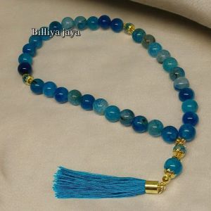 TASBIH BATU AQUAMARINE BIRU TUA+LAFADZ ALLAH 10MM 33 BUTIR