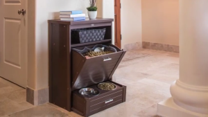 NEW AGE PET Brea Pantry Dog Diner Pet Feeding Cabinet ECOFLEX | Stainless Steel Bowls | Moisture Proof | Removable