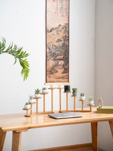 Modern Simple Bamboo Wood Desktop Multi-layer Storage Rack Office Desk Cosmetic Area Artistic Craft Display Organizer Flower Stand