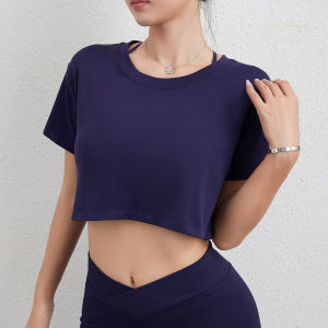 High Quality Women Loose Crop Top Shirts Fitness Crewneck Black Plain Short Sleeve heat transfer designs for t shirts