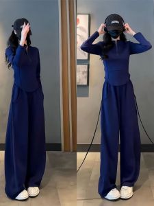 Autumn One Set Fashion Cool Girl Casual Suit Female Easiest for Match Slim Fit Long-Sleeved T-shirt Tops Loose Pants Two-piece Set