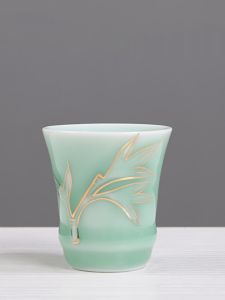 Chinese Ceramic Wine Set High Foot Cup Green Porcelain White Wine Cup Sherry Cup Liquor Cup Home Use Ancient Style Chalice