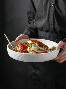 Simple Japanese Style Ceramic Plate Deep round Soup Plate Dry Pot Straight Body Bowl Seafood Dinner Plate High End Feeling Western Diningware