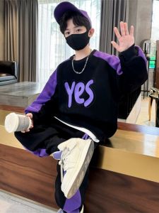 Casual Letter Boys Outfit: Stylish Cotton Set for Kids 3-13 Years Old