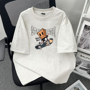 Áo Thun Cotton Tay Ngắn Mùa Hè Rộng Rãi Thường Ngày Cho Nam Áo Thun Cotton Nguyên Chất in Họa Tiết Hoạt Hình Thoáng Khí