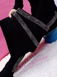 Black Fleece Lined High Waist Thickened Womens Leggings Winter Warm Trousers Bicolor Diamond Spot Pattern Slimming Outerwear