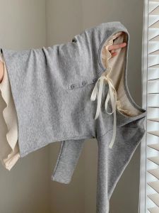 French Ruffle Sleeveless T-Shirt Womens Autumn Winter Inner Short with Chest Pad Base Shirt Top Trendy Commute Style Slim Fit