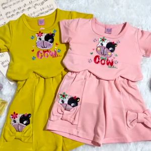 Miss Mini 2230 Pakaian Baju Set Setelan Celana Anak Perempuan Cewek Celana Dibawah Lutut Atasan Crop Cutting Gelombang Bordir Sapi Lucu Glitter Baju Outfit Lebaran OOTD Viral Terbaru