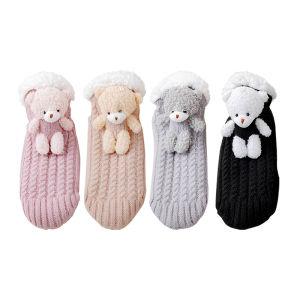 JIAZINI | ถุงเท้าผู้หญิงหนาป้องกันความร้อนในช่วงฤดูใบไม้ร่วงและฤดูหนาว ผ้าขนแกะคอรัล ถุงเท้าสำหรับนอนในบ้าน ป้องกันการลื่นไหลบนพื้น