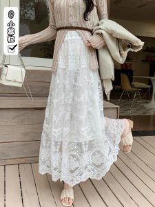 French Lace Half Skirt Womens Spring New Hepburn Style Draped Large Umbrella Skirt Hips Conceal Slimming Midi Skirt