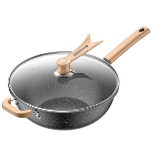 Second-Generation Home Use Wooden Handle Frying Pan Non-Stick Stone Light Oil Stir-Fry Universal Stove Top Cooking Pot