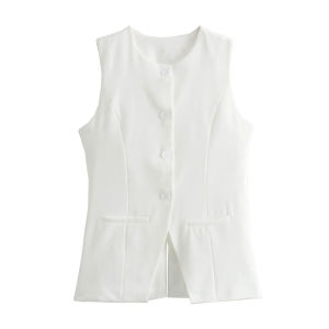 MUJER 2025 White Sleeveless Vest Women Button Summer Vests for Women Jacket Pink Vest Top Women Streetwear Womens Tailored Vest