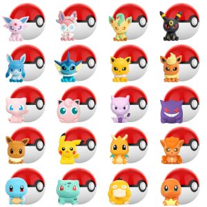 Pokemon Anime Poke Ball Action Figures Mini Dolls of Dragonite Sylveon Gengar Vulpix by Genuine Original Model Ornament Toy Gift