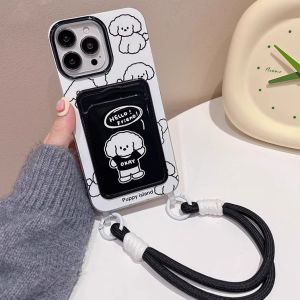 เคสโทรศัพท์ที่ใส่บัตรกระเป๋าเงินสายคล้องสำหรับ Iphone 15 Promax Iphone 15 Plus 16 14 13 12 11 Pro Max 7Plus X Xr Xs Max เคสป้องกันซิลิโคนลายการ์ตูนรูปสุนัขน่ารักพร้อมสายคล้อง2024ใหม่