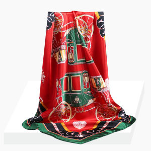 Versatile Silk Scarf 90cm Square Polyester Fiber Geometric Pattern Multi-Functional Shawl for Youth Middle-Aged And Elderly Women