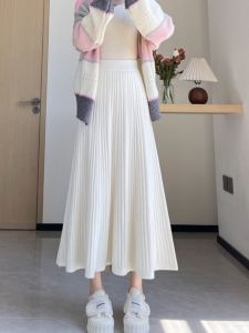 Váy Dài Chữ a Dệt Kim Mềm Mại Ngọt Ngào Cho Nữ Mùa Thu Đông Cạp Cao Váy Len Xếp Ly Rộng Rãi Váy Chữ a Dài