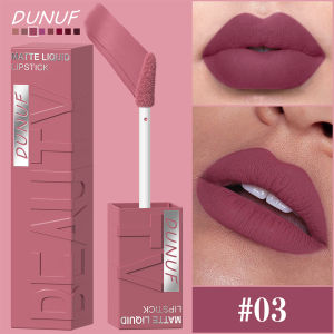 DUNUF  8-color matte velvet smooth easy-to-apply square tube lip gloss waterproof three-dimensional plumping lipstick