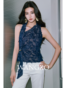 WANGXO | Áo Thun Jean Dây Quai Hạt Pe Tassel Asymmetrical Thời Trang