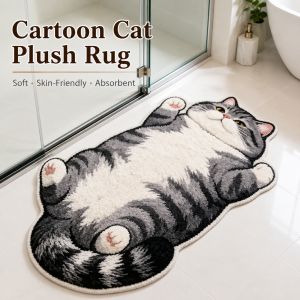 Cute Cartoon Cat Rug Thick Soft Faux Cashmere Absorbent Non-Slip Floor Mat 50x80cm 60x90cm for Bedroom Bathroom