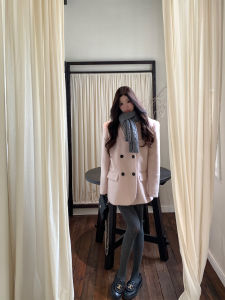 Pink Warm Wool Blend Coat Short