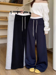 Quần Dài Ống Rộng Thoải Mái Màu Tương Phản Mùa Đông Phong Cách Hàn Quốc Cho Nữ Quần Dài Thể Thao Cạp Cao Rộng Rãi