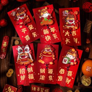 6Pcs Creative 3D Cartoon Lucky Money Packets with Tassel 2026 Horse Year Red Envelope Cute Chinese New Year Angpao for Kids Gift Spring Festival