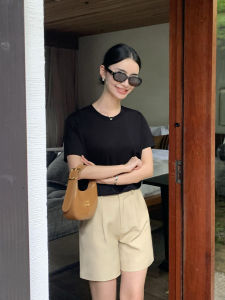 เสื้อยืดคอกลมแขนสั้นผ้าฝ้ายหนาพิเศษ ทรงหลวม สำหรับผู้หญิง ฤดูร้อน 2025 ความยาวปกติ สีสันสดใส เสื้อผ้าทำงานแบบลำลอง