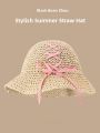 Sweet Lace Straw Women Handwoven Summer Sun Protection Travel Large Brim Beach Sunshade Hat Casual Style round Top. 