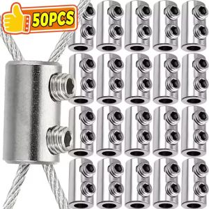 50PCS Double Holes Steel Wire Rope Clamp Adjustable Screw Fixed Metal Copper Hanging Suspension Clips Cable Fastener Hardware Tools