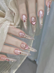 Handmade Hand-Painted Gold-Leafed Nail Art Stickers Almond-Shaped Cat-Eye Medium-Length Pure Handmade Wearable False Nails