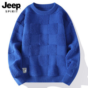 Jeep Spirit Mens Knitted Sweater 2023 Winter Thickened Fleece Red round Neck Long Sleeve Casual Loose Fit Year of Horse