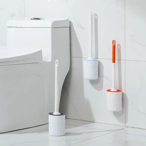 WALL MOUNTED TOILET BRUSH SILICONE BRISTLE BATHROOM CLEANING BOWL BRUSH KIT
