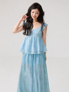 KEIKO | Floral Embroidered Voile Camisole Top Wide Leg Pants Set