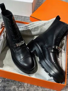 Genuine Leather Martin Boots Womens Thick Heel Buckle Short Boots Dark Style Motorcycle Boots Spring Autumn Season High Heel