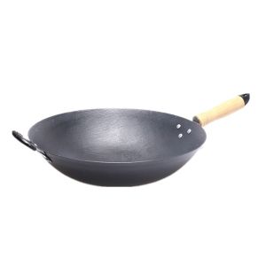 Traditional Thick Bottom round Bottom Cast Iron Wok Non-coated Kitchen Cooking Utensil Flat Bottom Pan Home Use Iron Pot