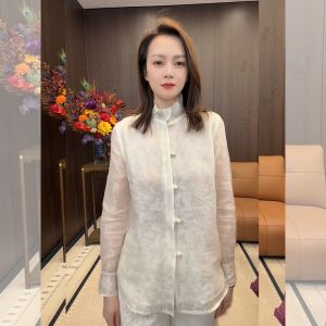 ZHILU | Áo Sơ Mi Dài Tay Cho Nữ Form Rộng Thon Đính Hoa Văn Thêu