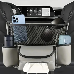 Car Organizer Storage Bag Between Front Seats Car Purse Holder Handbag Tissue Holder Dog Pet Barrier Nappa Leather Automotive Accessories