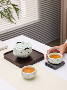 Bộ Trà Cầm Tay Sứ Màu Lục Bình Du Lịch Ngoài Trời Ấm Trà Bằng Gốm Thủ Công Phong Cách Truyền Thống Trung Quốc