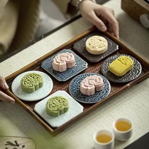 Ceramic Display Plate For Chinese Style Tea Desserts Wedding Sweets Mooncakes