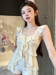 GUZILIAN | Sweet and Gentle Ruffle Trimmed Sleeveless Blouse