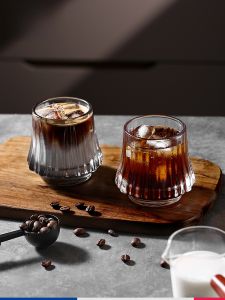 Bincoo American Style Glass Coffee Cup Dirty Look Vertical Stripe Scented Water Cup High Aesthetic Value Wine Glass
