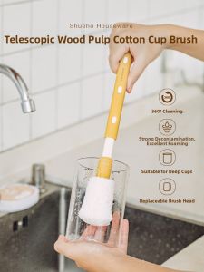 SHUEHO | Extendable Cleaning Brush Wooden Pulp Sponge