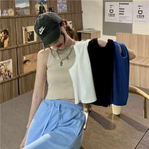 Slimming Short Crop Top Tank Top round Neck Design Summer New Style Spicy Girl Outerwear Vest Fashionable Commute Style Womens Clothing
