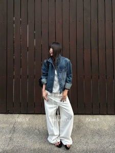 Falin X Vintage Washed Denim Jacket Womens Spring Autumn Loose Casual Versatile Slimming Top Cotton Polyester Blend Long Sleeve