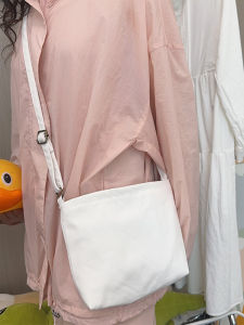 White Canvas Mobile Phone Bag Crossbody Simple Solid Color Dyed Japanese Style Cloth Bag Fashionable Youth Leisure Backpack