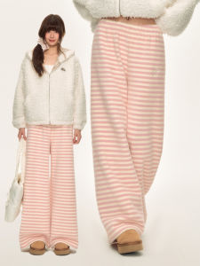 Weekend hub | Pink Stripe High-waist Wide Leg Long Pants