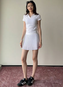 sui xin yu qie | Sporty Summer White Pleated High Waist Skirt