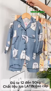 11 đến 50kg Bộ pijama mặc ngủ mặc nhà hình gấu xám cho bé trai size đại vải LỤA LATIN cao cấp 16T